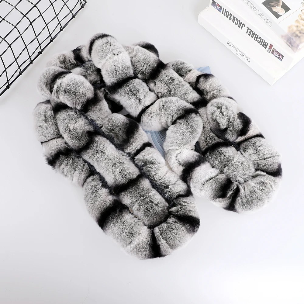 Genuine Women's Winter Warm Soft Real Rex Rabbit Fur Hand Sew Scarf Girl's Scarves Wraps Fashion Neck Warmer Shawl Scarfs