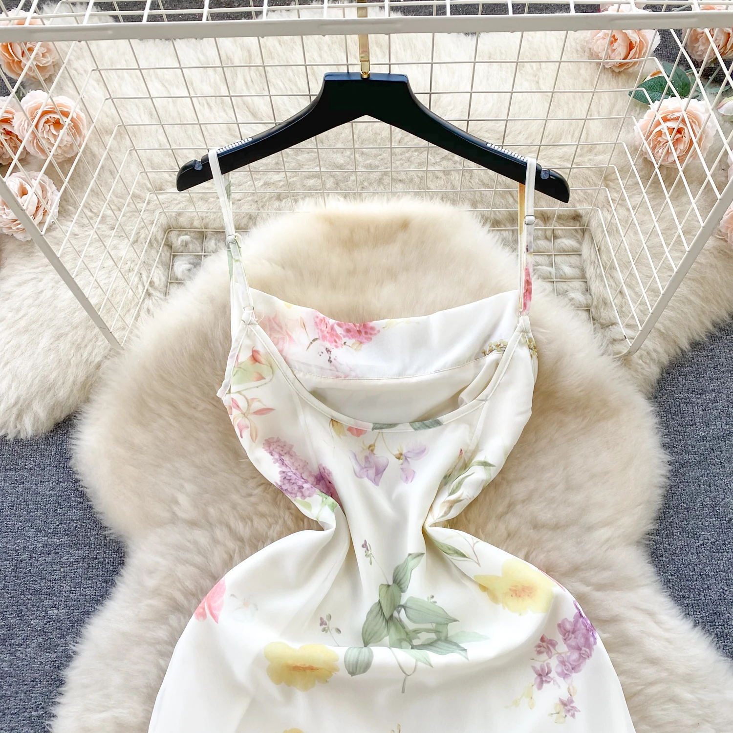 French Elegant Beach Dress New Women Sexy Floral Printed Slim Mid Length Ruffled Party Dresses Ladies Summer Long Robe