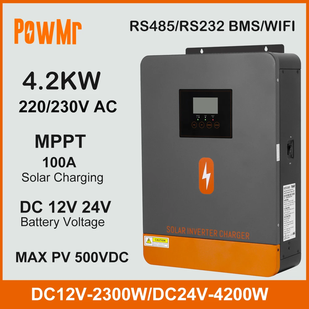 4.2KW Dual แรงดันไฟฟ้า DC12V 24V to 230VAC Off Grid อินเวอร์เตอร์พลังงานแสงอาทิตย์ 100A MPPT Solar Charger PV สูงสุด 500V Fit แบตเตอรี่ลิเธียม BMS 1