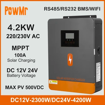 4.2KW Dual แรงดันไฟฟ้า DC12V 24V to 230VAC Off Grid อินเวอร์เตอร์พลังงานแสงอาทิตย์ 100A MPPT Solar Charger PV สูงสุด 500V Fit แบตเตอรี่ลิเธียม BMS 1