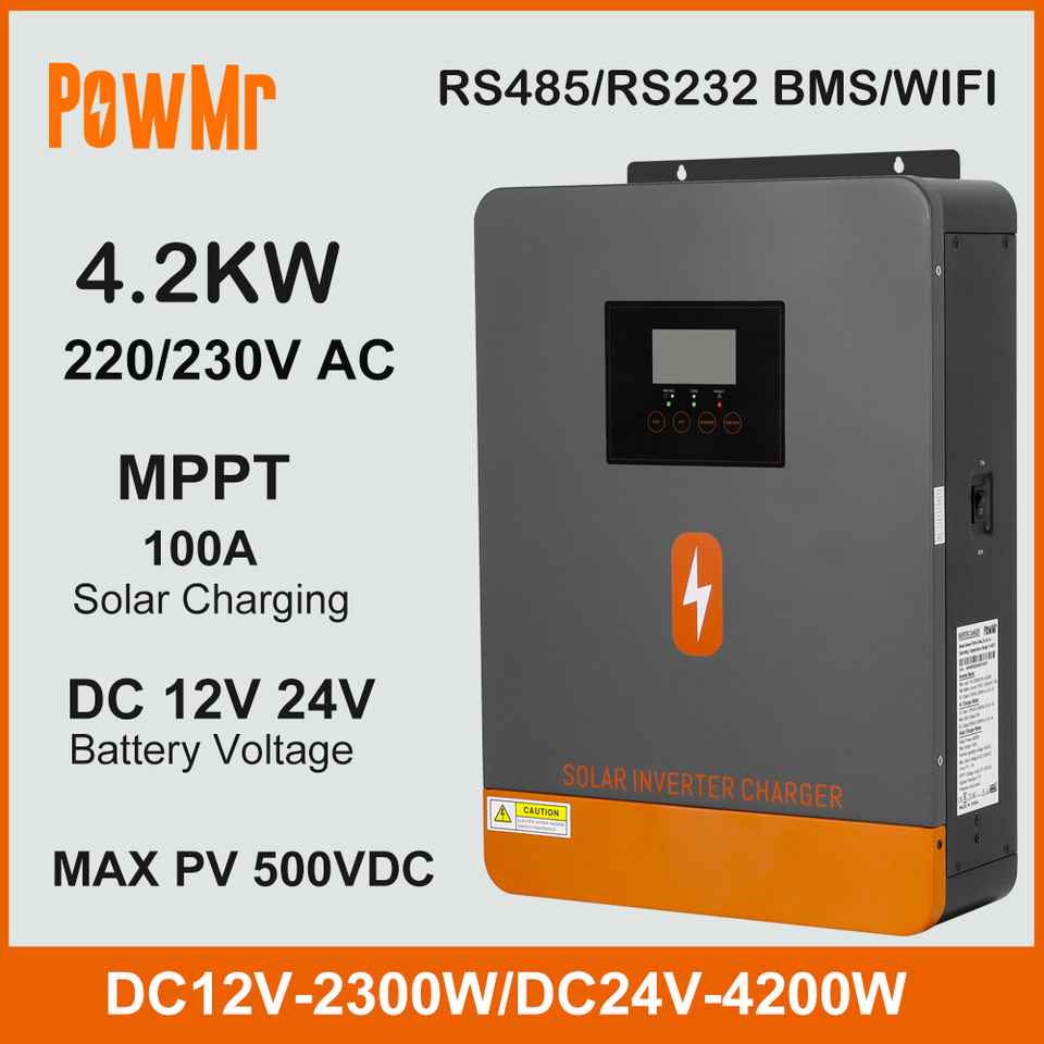 4.2KW Dual Voltage DC12V 24V to 230VAC Off Grid Solar Inverter With 100A MPPT Solar Charger Max PV 500V Fit Lithium Batteria BMS