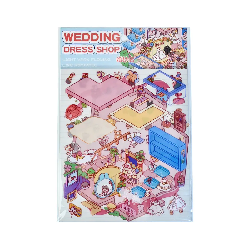3D Kawaii Landscape Sticker Scene Decoration Poster Decompession Miniature Sticker for Children New Year Gift Cartoon Stickers