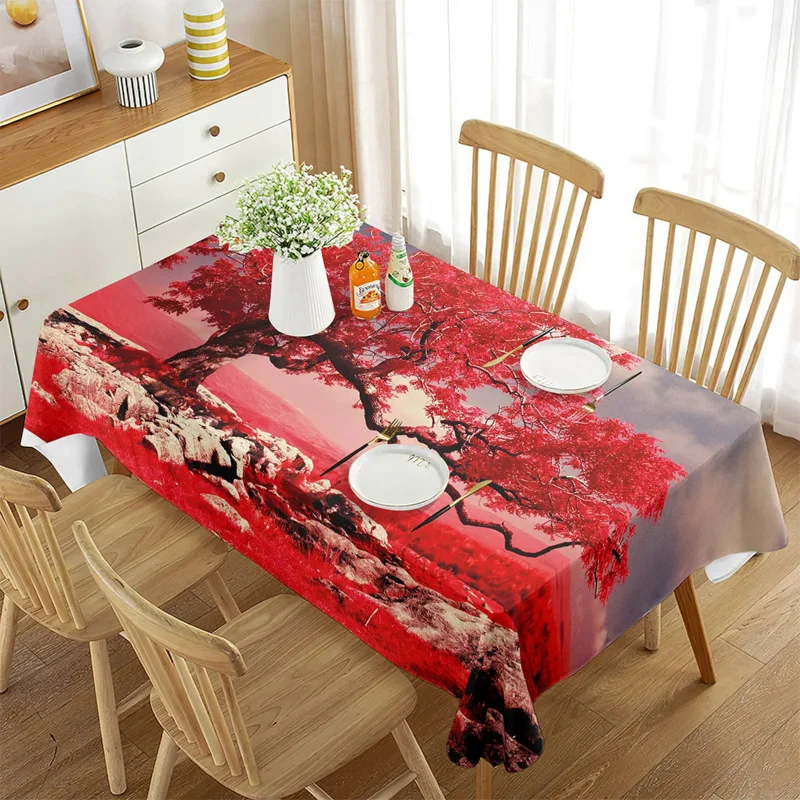 

Tree Tablecloth, Forest in Spring Fresh Growth Foliage Blossoms Fantasy, Rectangular Table Cover for Dining Room Kitchen Decor