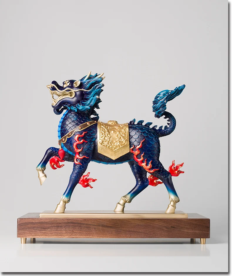 

Global Limited Edition Royal kylin dragon Color brass art HOME Parlor OFFICE Company TOP COOL Good luck talisman Large