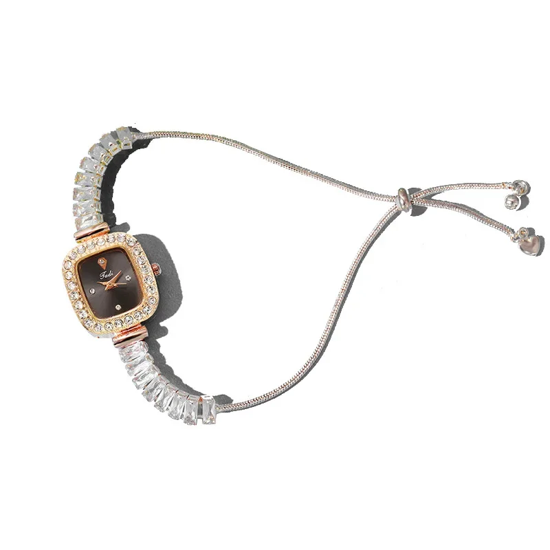 Luxury Fashion Color Square Zircon Exquisite Chain Bracelet Watch Women's Free Adjustment Pulling Quartz Watches Reloj Mujer 6