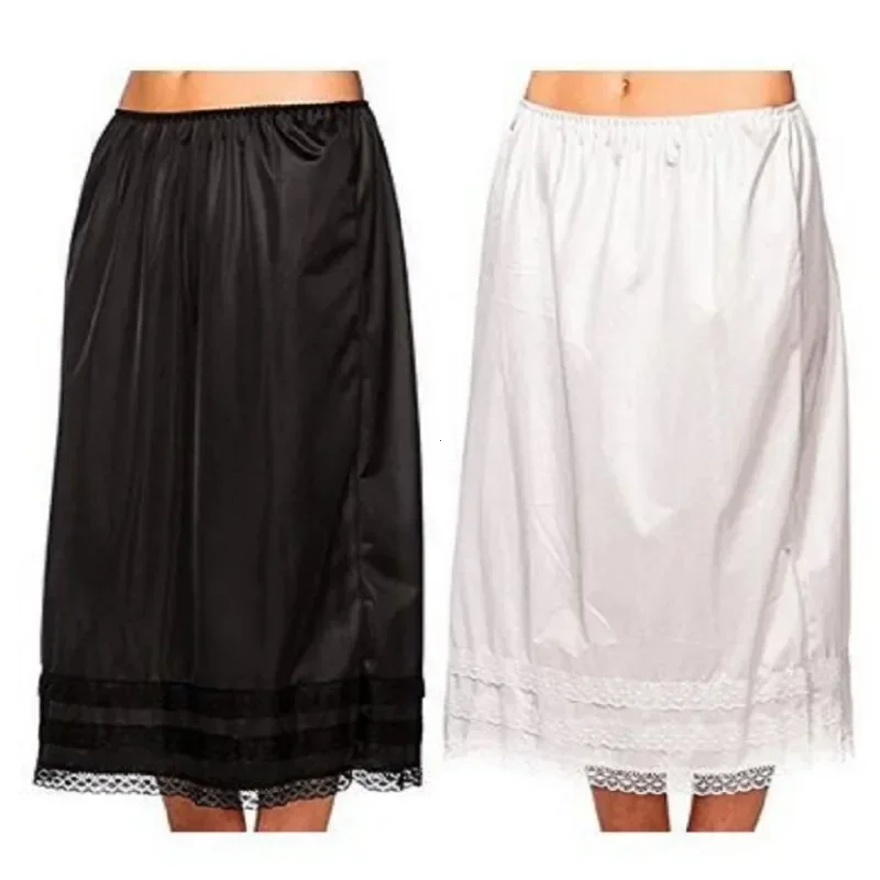 Ladies Half Slip Skirt Underskirt Elastic Waist Lace Trim