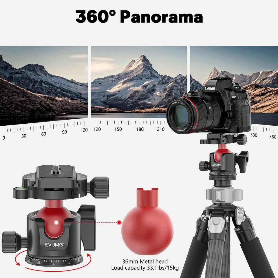 Panoramic Tripod Ball Head 36/46mm Ball Low Profile Tripod Head Ballhead Lever Release Clamp Q.R Plate/Mlok Arca Rail For Camera - 44 - View #3