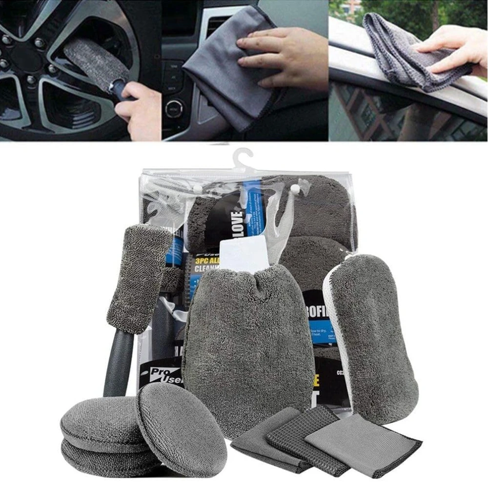 세차 수건 9피스 마이크로파이버 세차 청소 키트 자세히 도구 세트 자동차 청소용 내부 외부 여닫이창