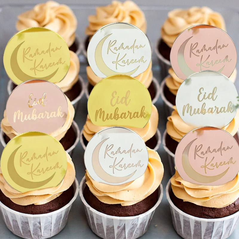 Rsstarxi 24 Stück Eid Mubarak Cupcake Topper – Gold-glitzernd, Mond & Sterne, Für Ramadan & Eid-Partys