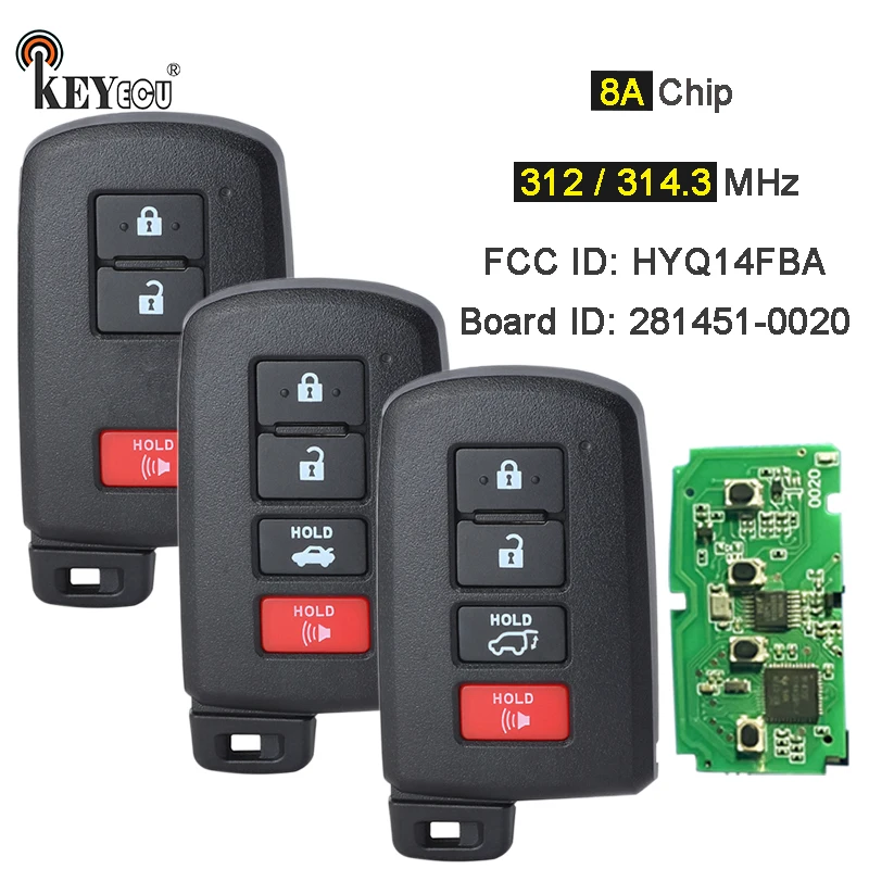 KEYECU-312-314MHz-ID-FCC-HYQ14FBA-281451-0020-Smart-Remote-Key-Fob-per-Toyota-Rav4-Corolla.jpg Keyforkess 312/ 314MHz ID FCC: HYQ14FBA 281451-0020 Smart Remote Key Fob per Toyota Rav4 Corolla Camry Avalon RAV4 Prius C Prius V - KEYECU 312 314MHz ID FCC HYQ14FBA 281451 0020 Smart Remote Key Fob per Toyota Rav4 Corolla