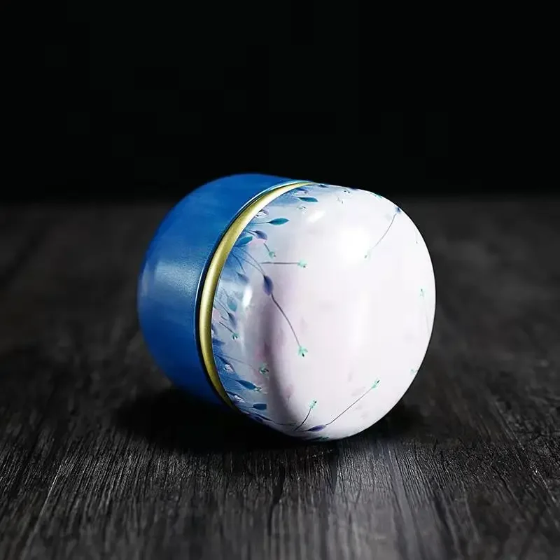 Tea Tin Box Tea Box Tinplate Caddy Household Portable Sealed Tea Packaging Box Japanese Style Flower Round Small Tin Containers