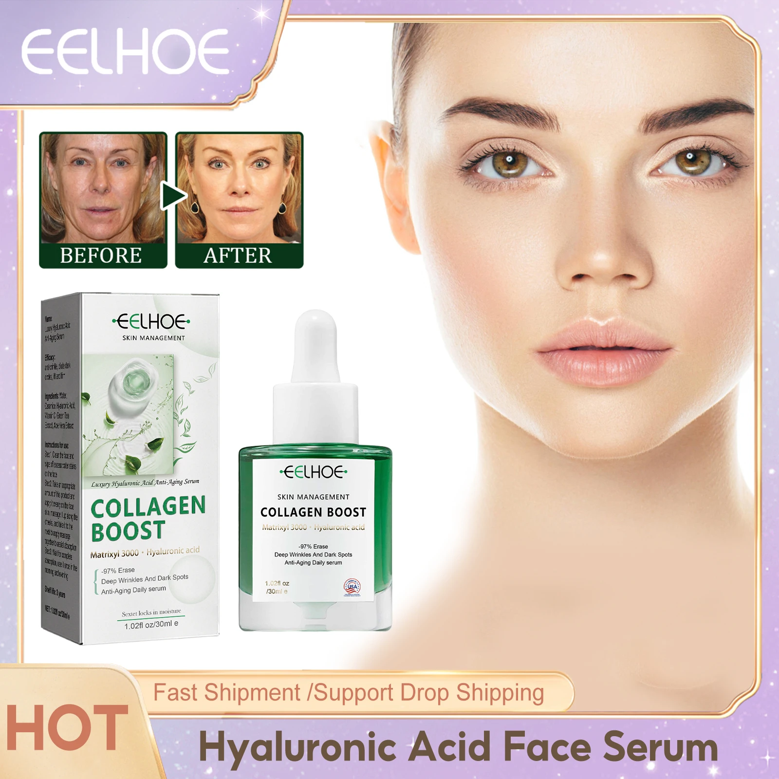 Wrinkle Remover Serum Collagen Boost Face Deep Moisturizing Fade Fine Line Nourish Brighten Firming Skin Hyaluronic Acid Essence collagen lip booster plumping serum repair lip line anti wrinkle plump enhancer essence hyaluronic moisturizing lip treatment