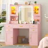 Vanity Desk, 41.3" Makeup Vanity Table with Power Outlet and Lots Storage, 6 Drawers and Storage Shelves, Dressing Table, Pink 1