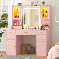 Vanity Desk, 41.3" Makeup Vanity Table with Power Outlet and Lots Storage, 6 Drawers and Storage Shelves, Dressing Table, Pink 1