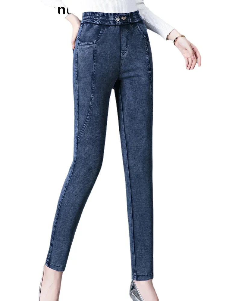 

New Winter High Waist Plush Lined Denim Pants Big Size 5xl Ankle Length Pencil Jeans Thicken Vintage Vaqueros Warm Kot Pantolon