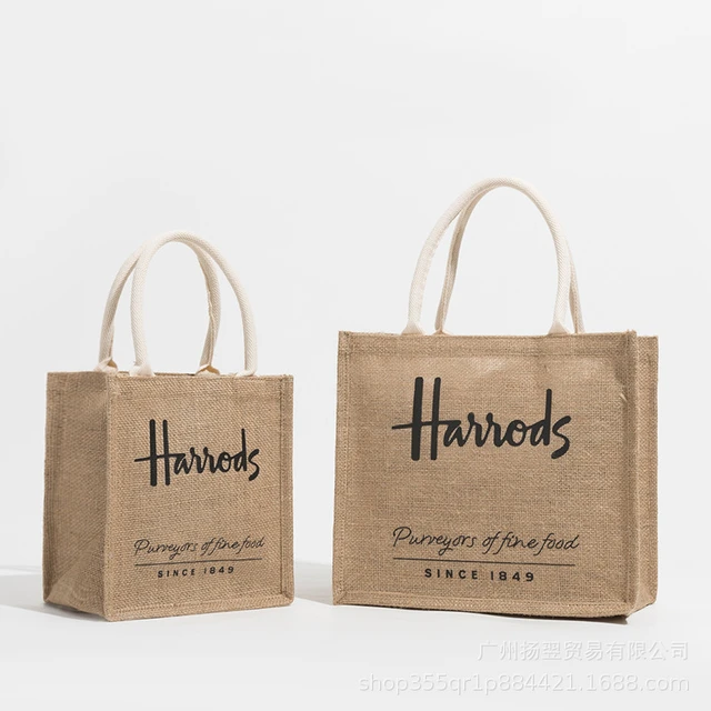 Harrods borsa Shopper in lino borsa in juta PURVEYORS OF FINE FOOD borsa  riutilizzabile bella