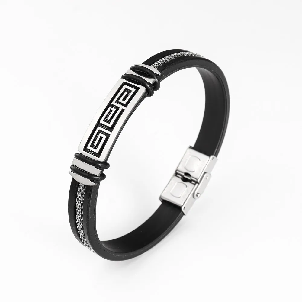 Trend Stainless Steel Magic Rune Silicone Bracelet Charming Men's ...