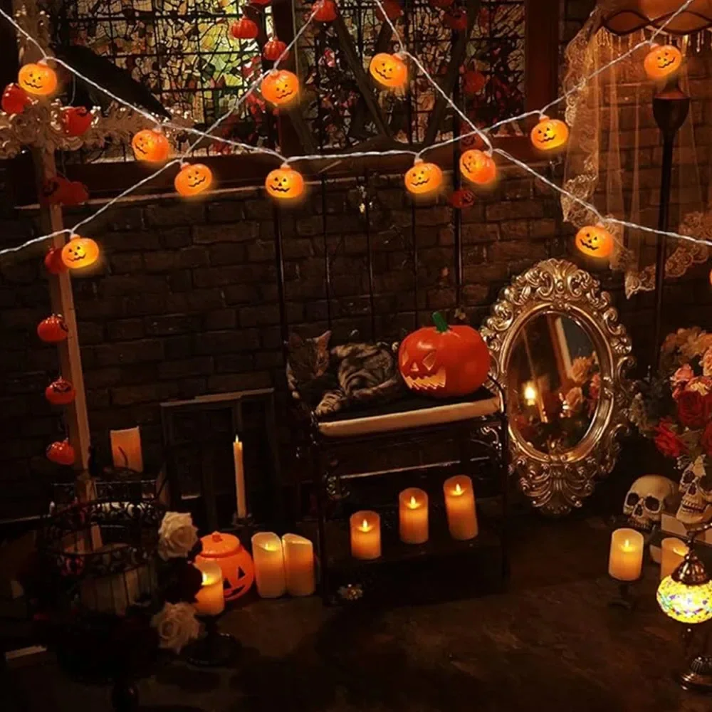 Halloween Lights Battery Powered 10/20 LED Pumpkin String Light Hanging Lantern for Home Courtyard Atmosphere Party Decoration