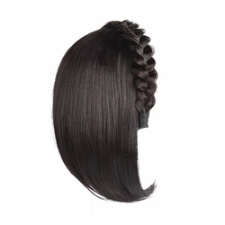 Short Headband Wig with Fishbone Design and Integrated Hair Patch (20cm Brown black)