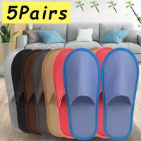5 Pairs/Set All-inclusive Hotel Home Slippers Travel Spa Slippers Anti-slip Flat Shoes Unisex House Home Guest Indoor Slippers 2