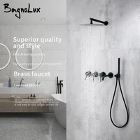 Matte Black Shower System Bathroom Bathtub Faucet Mixer Tap Wall Mount Tub Spout Rotate  8/10/12 Inch Rainfall HeadShower 1