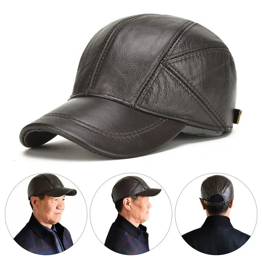 

Outdoor Sports Genuine Leather Baseball Caps Fashion Autumn Winter Thermal Plush Warm Caps Earflap Cap Men Women