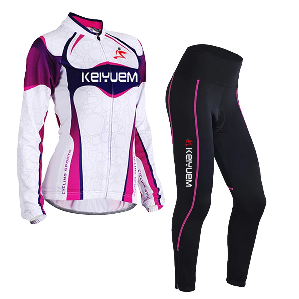 

Women Cycling Jersey Set Long Sleeve Full-zipper Anti-UV Bike Riding Combo Suit with 3D Padded Tights Pants MTB Bicycle Wear