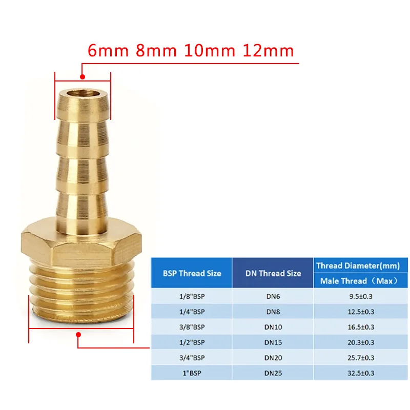 Hose Barb Tail 4~16MM Brass Pipe Fitting 1/8