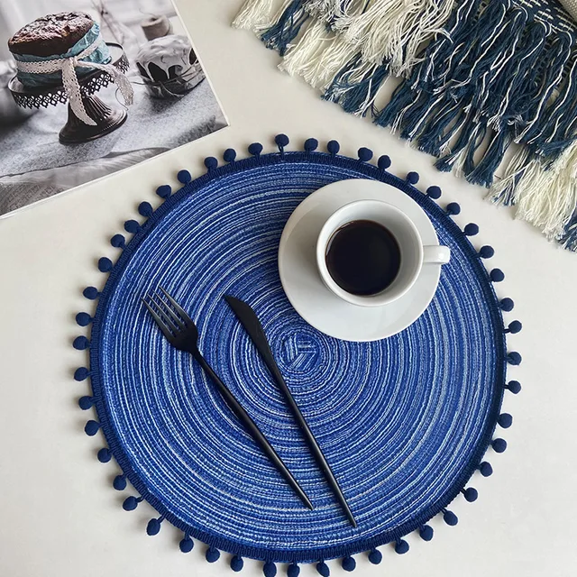 Tovagliette rotonde in filato di cotone finto Tovagliette in tessuto semi-fatto stile Ins Tovaglietta isolata per tavolo da pranzo Tazza Tappetino decorativo per vaso per la casa 4