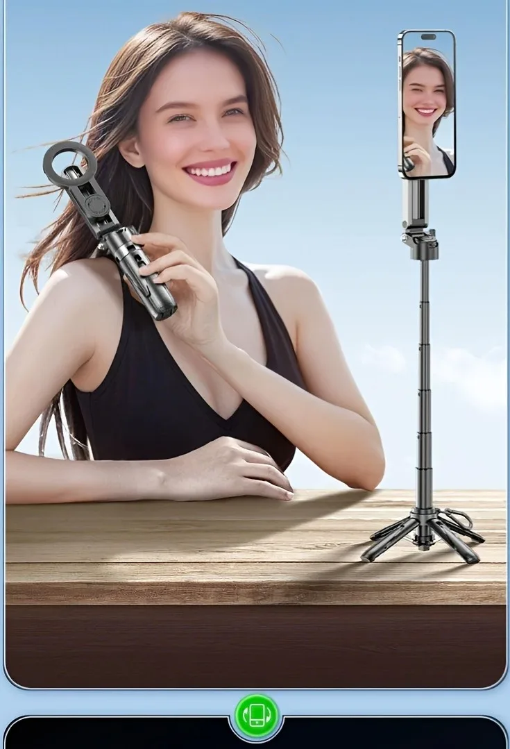 Faltbarer magnetischer Handyhalter & Selfie-Stick mit kabelloser Fernbedienung, 360° drehbare Halterung, kompatibel mit_voghion.com