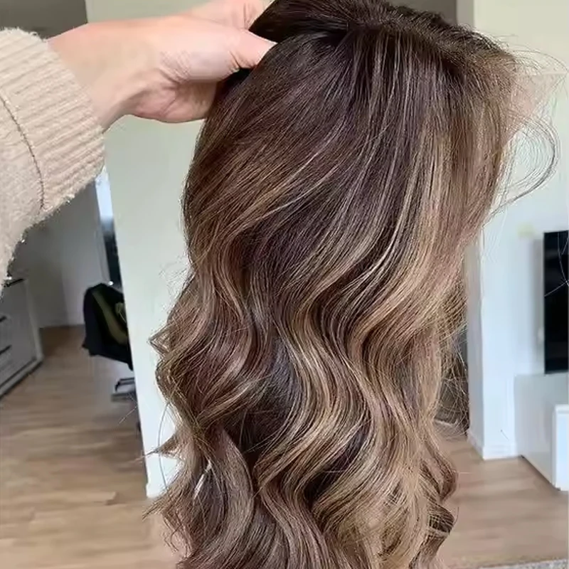 Premium Fibre Synthetic Hair Lace Front wig Brown Caramel highlights colored lace front wig Hight Density For Women Daily Use synthetic wig