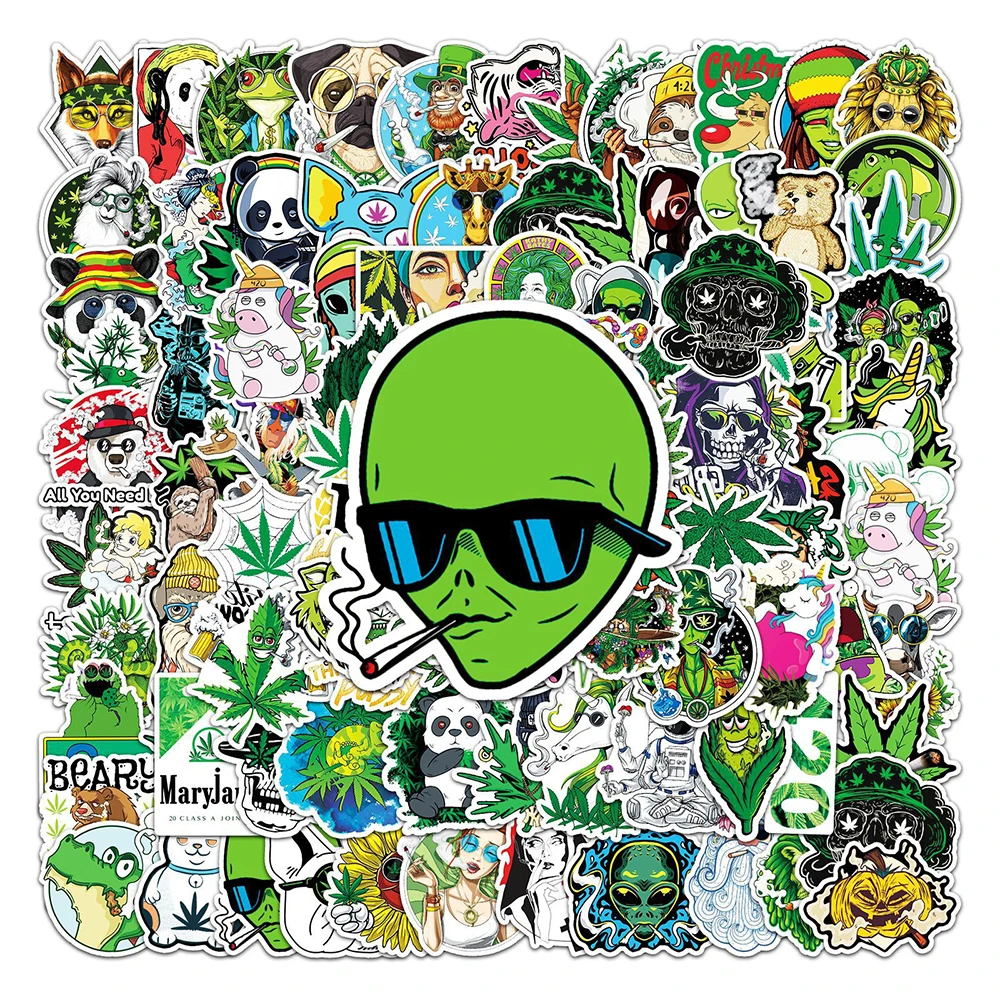 

10/30/50/100pcs Funny Leaves Character Smoking Cartoon Stickers for Laptop Motorcycle Skateboard Luggage Waterproof Decals Toys