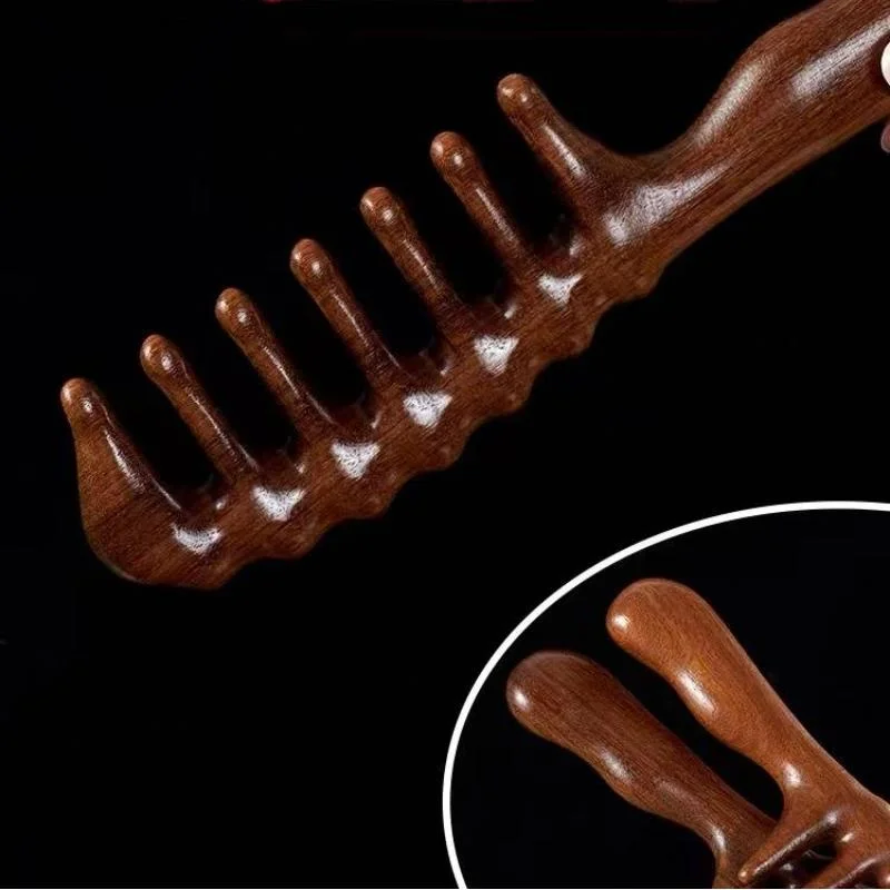Natural Sandalwood Comb Wide Tooth Anti-Static Head Scalp Scraping Massage Wooden Comb for Long Thick Straight Curly Hair 3