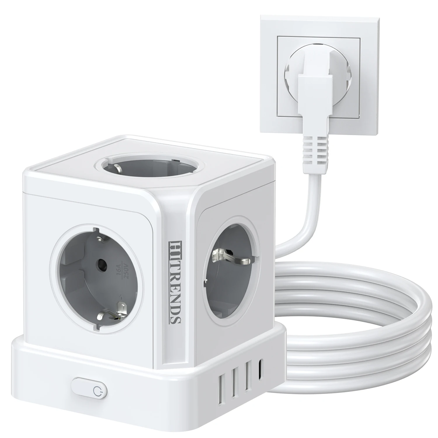 Enhanced Tower Power Socket with Surge Protection - Features 5 AC Outlets, 3 USB Ports, and 1 Type-C Port
