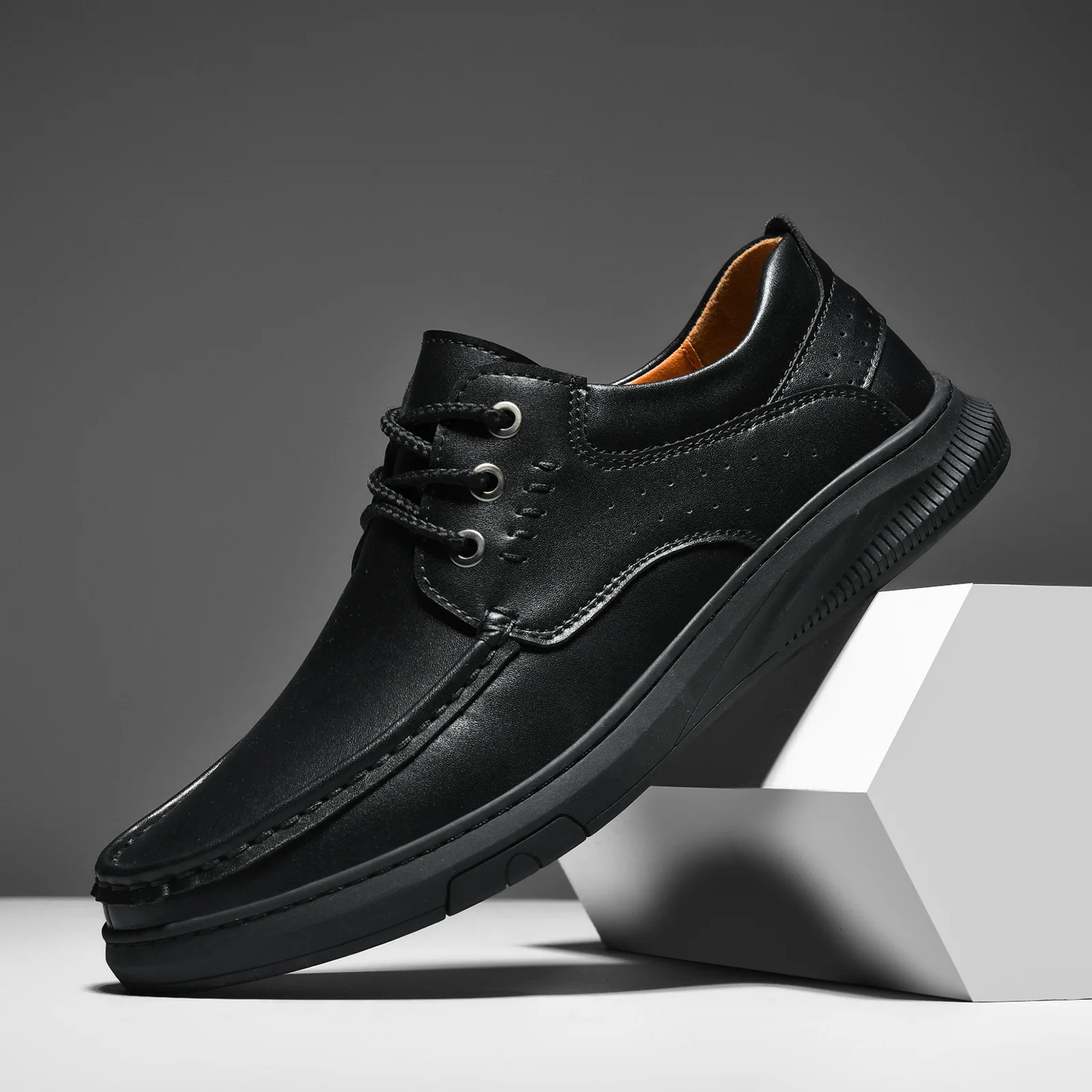 Men Cowhide Business Leather Soft Soled Driving Shoes Lace Up