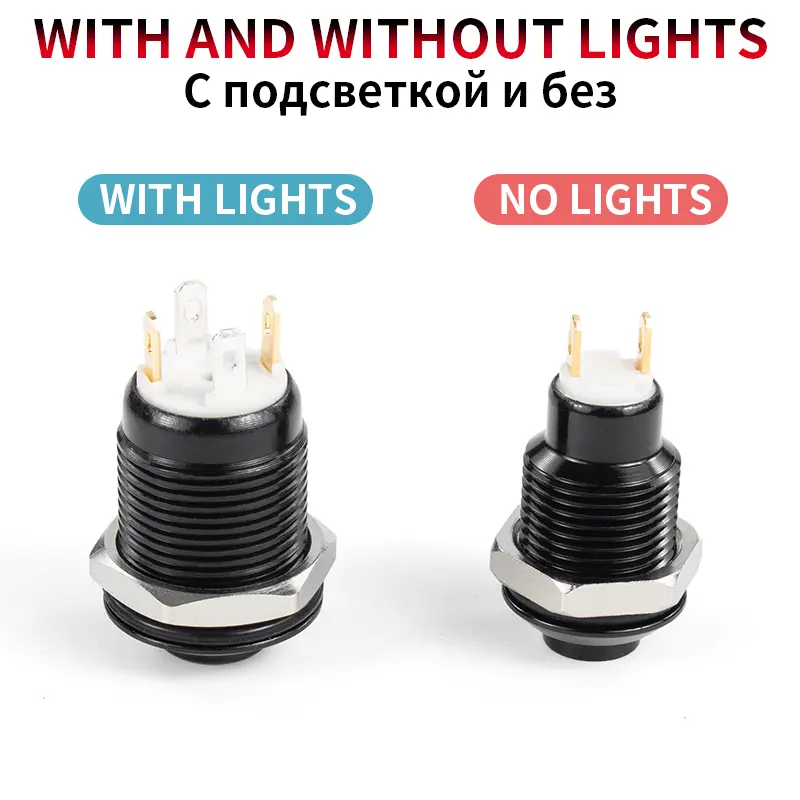 1NO High head Waterproof Metal Push Button Switch LED Light Self-locking/reset 3/6/12/24/220V 8/10/12/16mm Oxidized black image 3