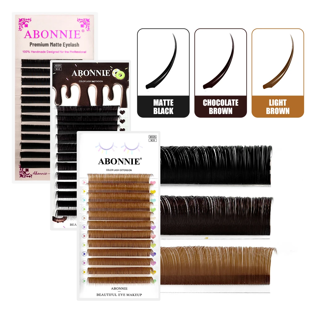 Abonnie Brown Colored Ellipse Flat Lashes Extensions Mega Volume Individual Eyelashes Split Tips Cashmere Cils