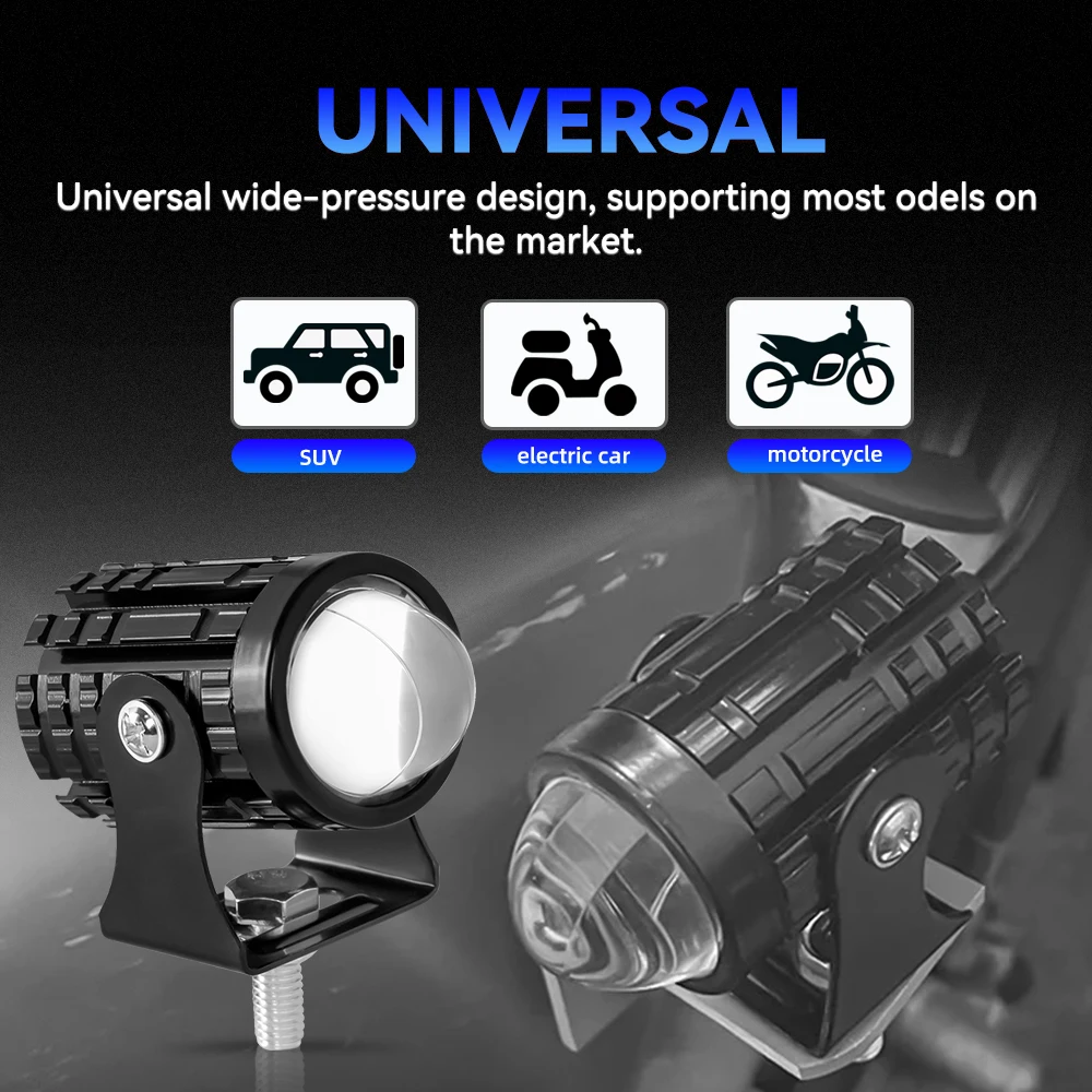 Motorcycle Headlight Led Spotlight Mini Driving Light 12V Hi/Lo Dual Color ATV Scooter Auxiliary