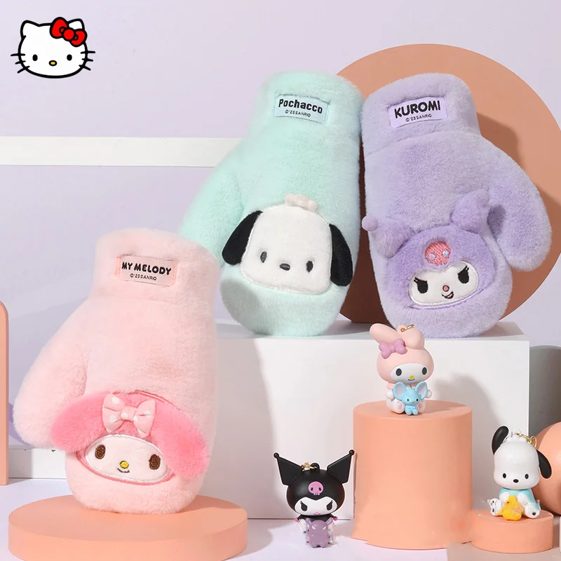 

Sanrio Kawaii Anime Kuromi Gloves My Melody Pachocco Girls' Plush Gloves Plush and Thickened To Keep Cold and Warm Outdoor Gift