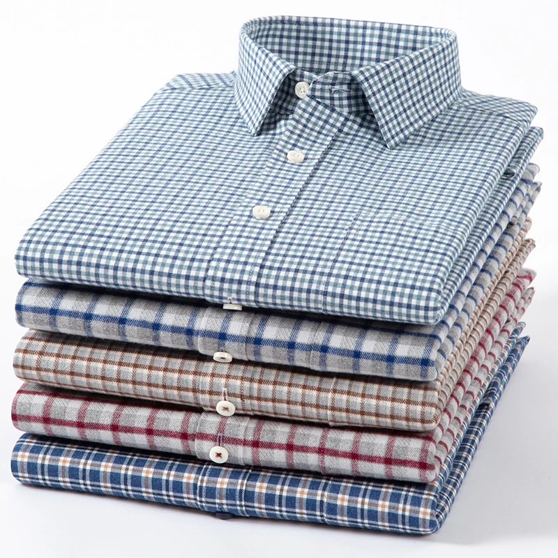 Pure Cotton Sanding Plaid Shirts Autumn Casual Business Versatile New Men's Long-sleeved Shirt Top Men's Clothing Christmas Tiki