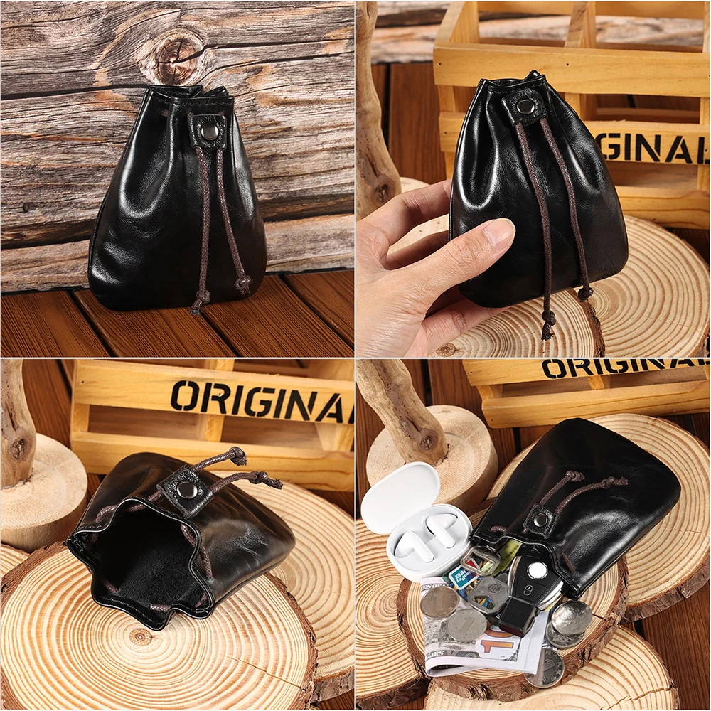 JOYIR Male Genuine Leather Coin Purse For Men Women Slim Wallets Card Holder Casual Mini Storage Bag