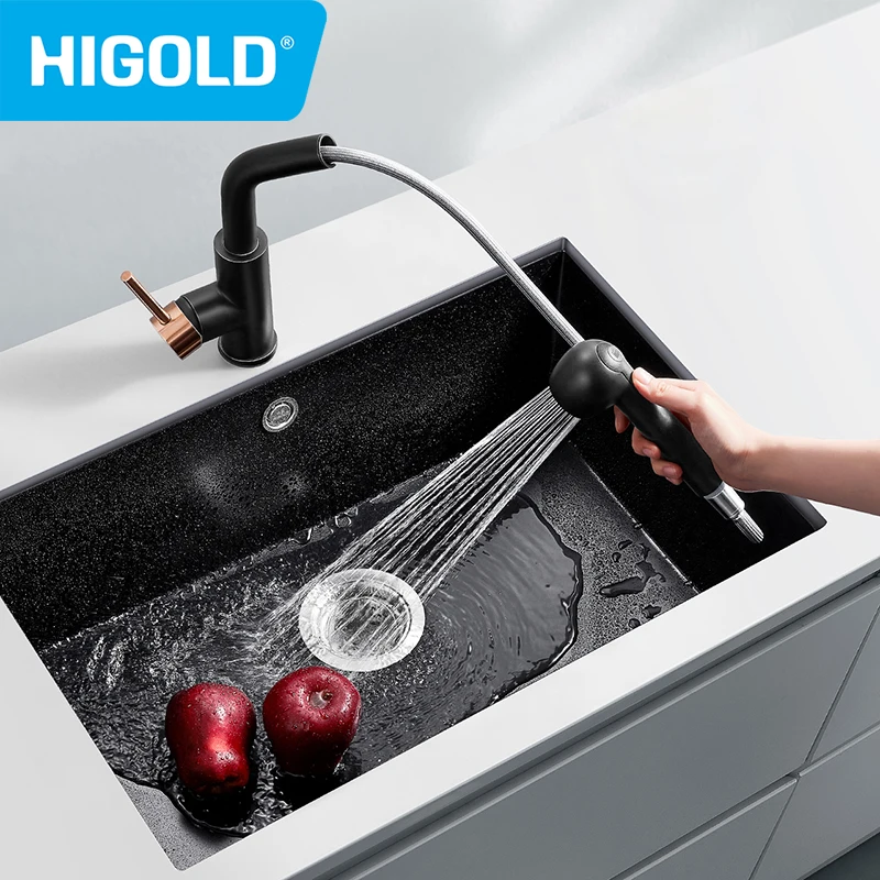 HIGOLD 28 Inch Kitchen Quartz Sink Narrow Sides Large Single Sink Household Undercounter Dishwasher