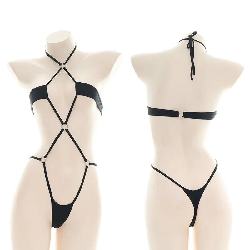 

Women's Strapping One-Piece Bikini Black Sexy Tight Three-Point Pajamas Role-Playing Uniform