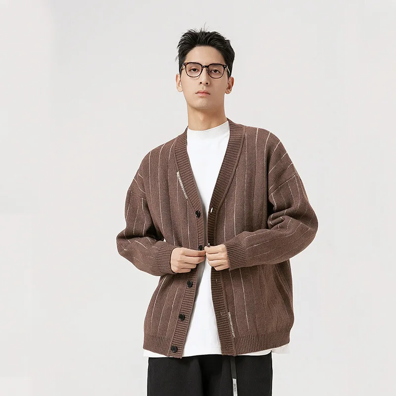 

Knitted Mens Cardigan High Quality Button mens clothes Sweater for Men Winter Fashion Suit Standing Collar loose Cardigans Men