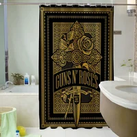 Rock-Gun Roses Bathroom Curtains for the Home Shower Shower Curtain Waterproof Folding Partition Accessories Bath Bedrooms Set 1
