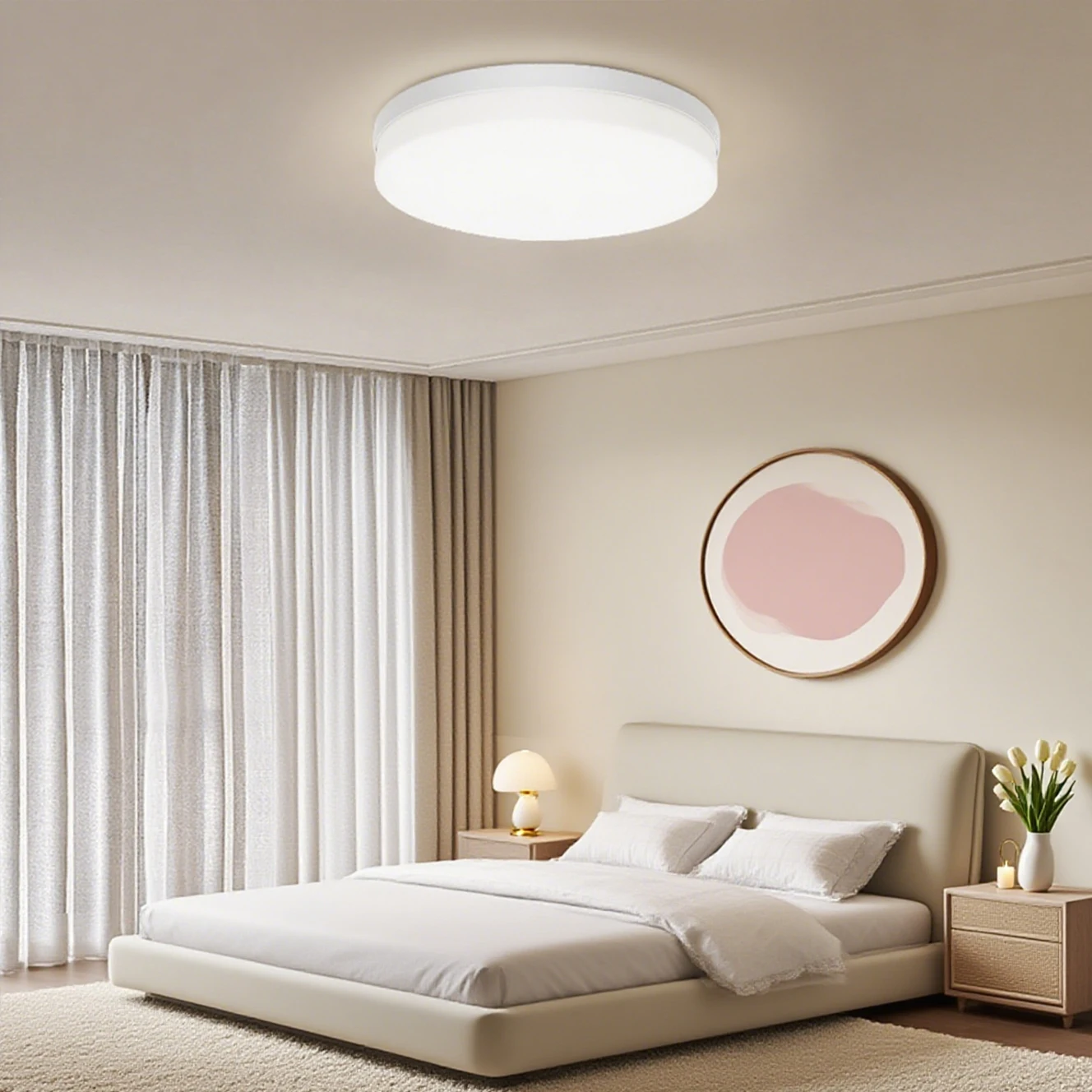 Round LED Grille Lamp Lights Home Decor Neutral White Cold White Warm White Minimalist Ceiling Lamp for Bedroom Kitchen Corridor
