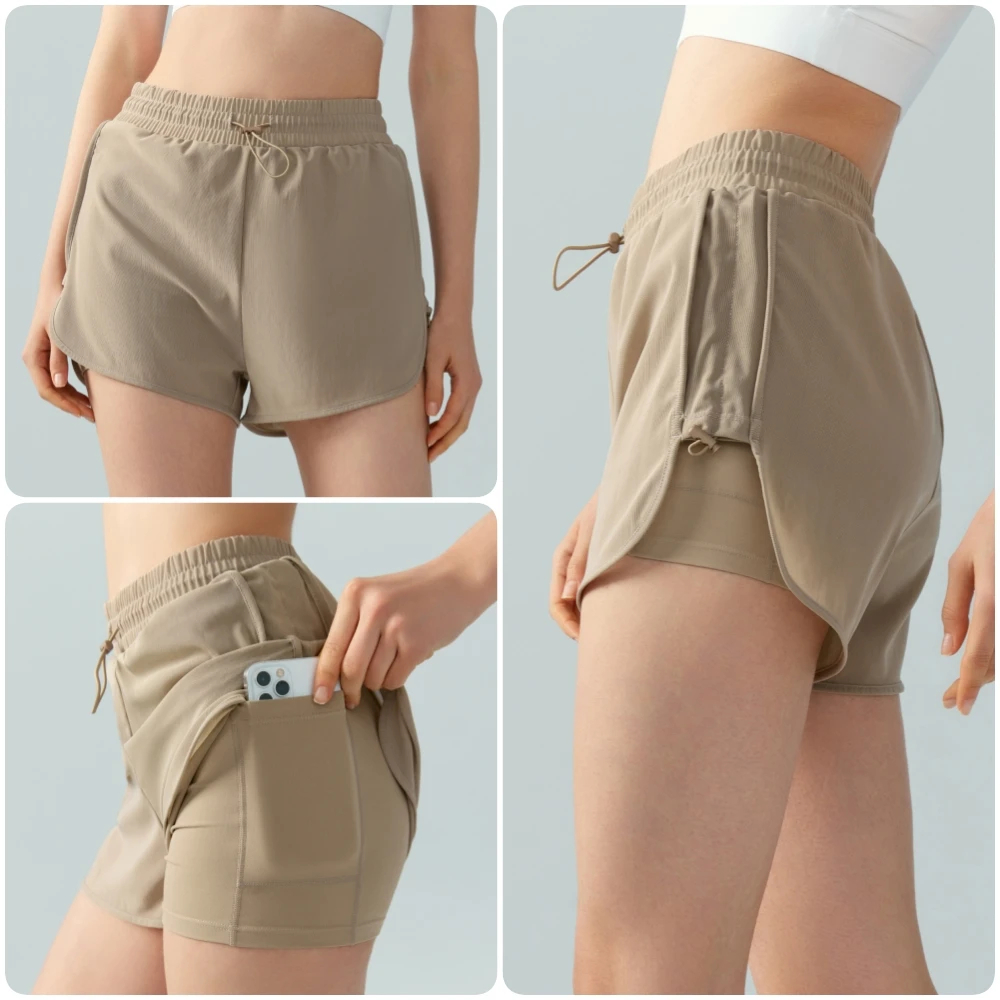 

Сетчатые поддельные Спортивные Повседневные брюки из двух частей на шнуровке для женщин уличные шорты для бега с высокой талией брюки для фитнеса велосипедные брюки