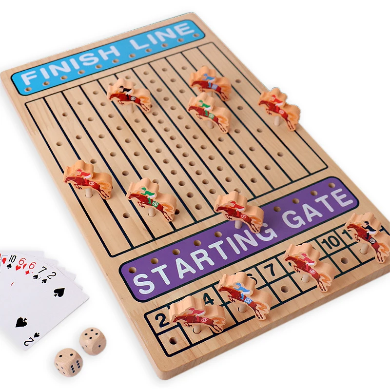 Horse Racing Wooden Board Game Challenge Toy Party Games Kids Family Logical Thinking Chess Dice