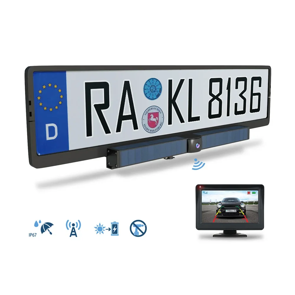 Solar wireless reverse camera and monitor displayed together