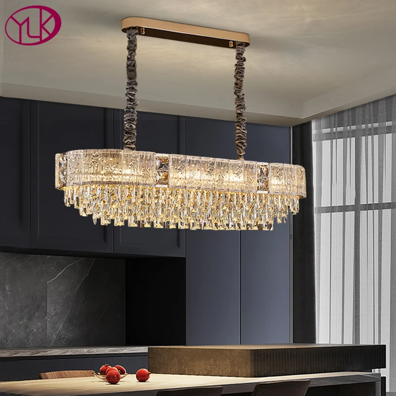 

Oval design modern crystal chandelier for dining room luxury home decor gold hang light fixture large island led cristal lamp